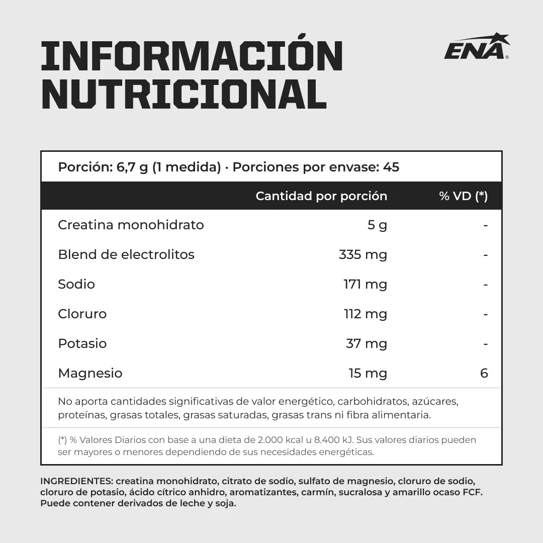 Tabla nutricional Creatina + electrolitos